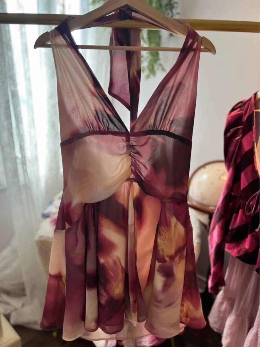 Dynamite Pink Georgette Halter Mini Dress - size large